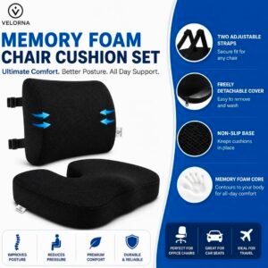 VELORNA 2-in-1 Memory Foam Seat Cushion & Lumbar Support Set
